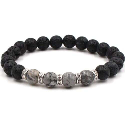 Essential Oil Perfume Diffuser 8mm Black Lava Stone Beads Bracelet Crystal Spacer Beaded Bracelet Stretch Yoga Jewelry