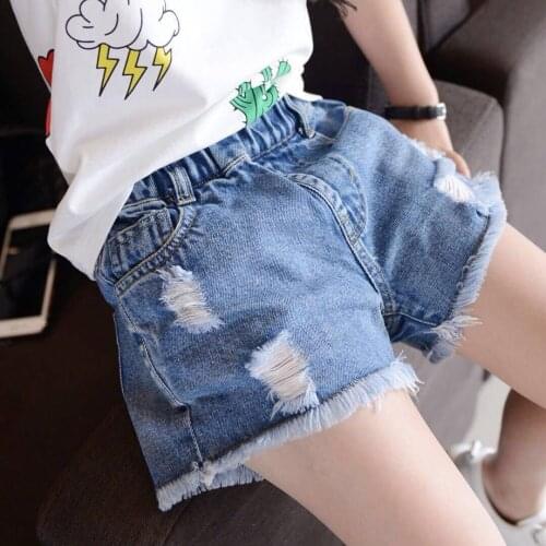 2 to 12 Years Old Children Fashion Hot Shorts For Big Girls Summer Clothes New Elastic Wash Hole Denim Shorts Cotton Clothing