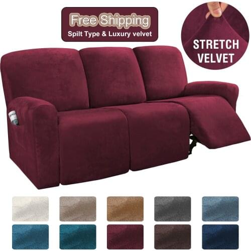 Stretch Velvet 1-2-3 Seater All-inclusive Elastic Recliner Sofas Cover Non-slip Convertible Reclining Relax Armchair Sofa Cover