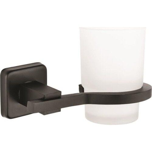 Eym Square Series Stainless Matt Black Bathroom Glass Tooth Brush Holder