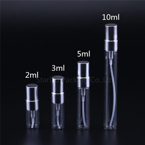 200pcs 2ml 3ml 5ml 10ml Refillable Mini Perfume Spray Bottle Sprayer Atomizer Portable Travel Cosmetic Container Perfume Bottle