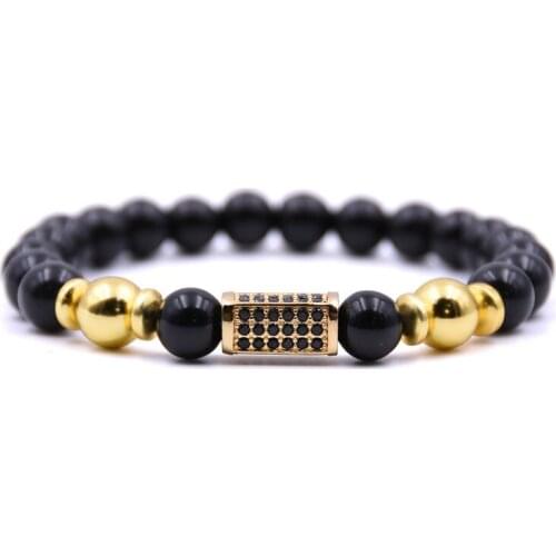 HYHONEY Couple Jewelry Pave CZ Charm Bracelets For Women 8mm Black beads Natural Stone Bracelet Men Jewelry gifts pulseras