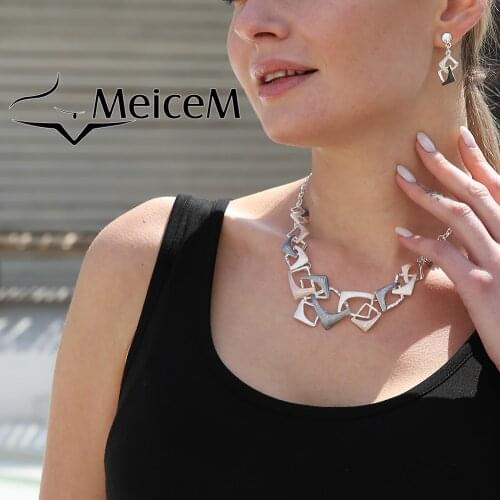 MeiceM Classic Enamel Irregular Geometry Necklace Womens Collar Chokers Necklace for Girls Trendy Zinc Alloy Chain Necklaces