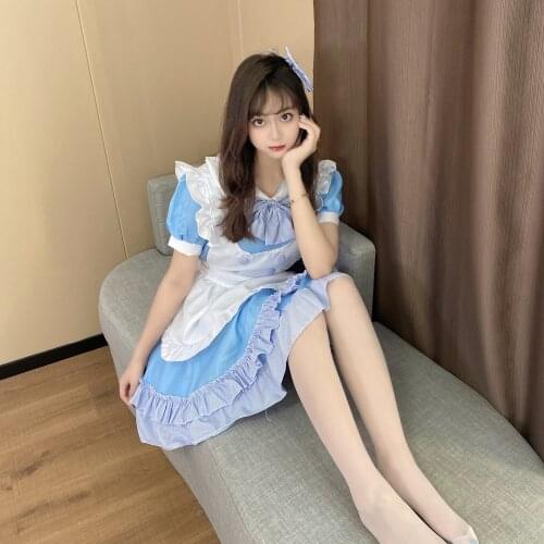 Cosplay Maid Anime Costume Lolita Dress Blue and White Apron Alice Maid Costume Cosplay Suit 2021 New