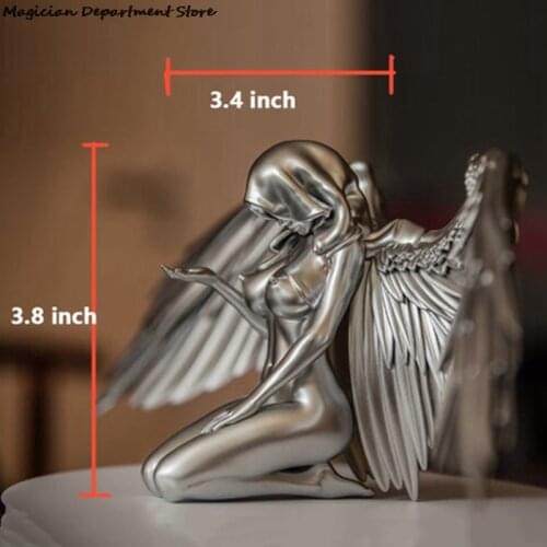 Indoor Kneeling Wing Angel Ornaments Crafts Silver Cloak Goddess Confession With Wings Decoration Desktop Garden Craft Sculpture
