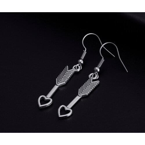 Trendy Vintage Love Arrow Shape Dangle Antique Silver Plated Earrings for Women Girl Retro Drop Earrings Cute Earring Jewelry