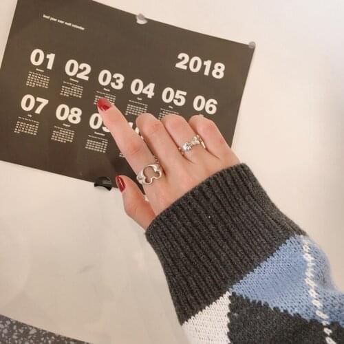 S925 Sterling Silver Ladies Hollow Bear Mic Mouse Rings Set for Women Hot Fashion Couple Cute Gift Adjustable Wholesale Lot Bulk