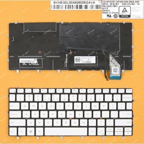 New US English QWERTY Keyboard for Dell XPS 13 9370 Laptop, BACKLIT, Without Frame , White 0K2NCP, WIN8