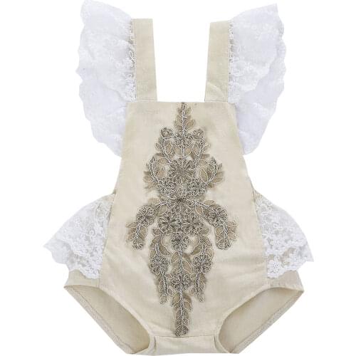 New Baby Lace Romper with Embroidery Decoration, Little Princess Cute Style Summer Cool Clothing