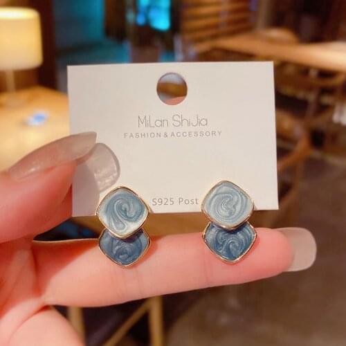 OLIRAFT 2021 Trendy Korean Fashion Temperament Senior Enamel Geometry Splicing Drop Earrings For Women Girls Daily Jewelry