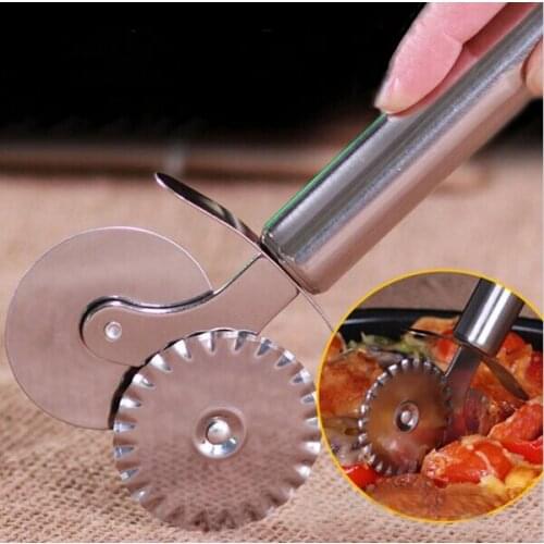 Wholesale 200 PCS Stainless Steel Double Roller Pizza Knife Cutter Pastry Pasta Dough Crimper Round Hob Lace Wheel Kitchen Tools