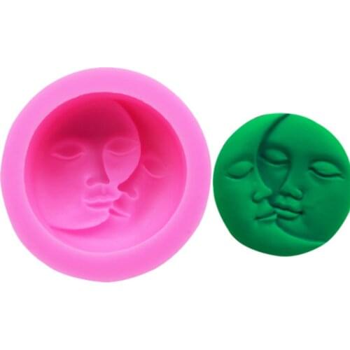 Pink Cake Mold Round Shape Sun Moon Faces Silicone Mold DIY Fondant Chocolate Soap Cake Decorating Tools Kithen Baking Tool