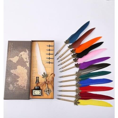 European style British feather dip pen holder calligraphy pen feather Fountain pen set
