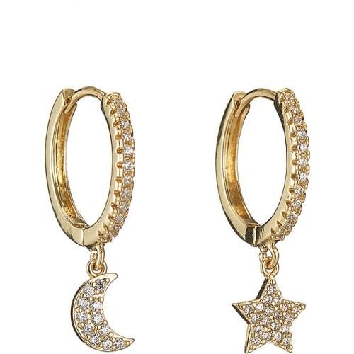 Earrings 2021 Trend Fashion Inlaid Zircon Dainty Star and Moon Earrings Simple Pendant Earrings for Women Jewelry Earrings