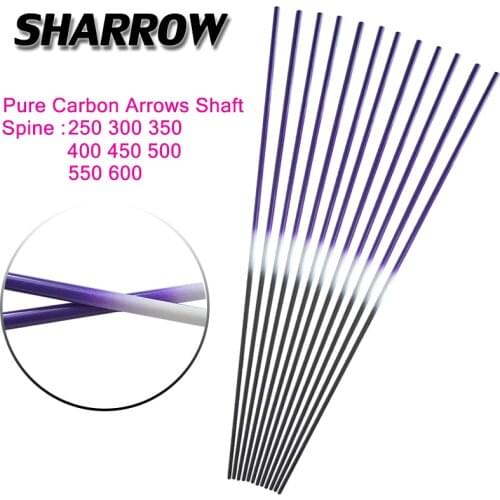 6/12pcs Archery Pure Carbon Arrows Shaft 30inch ID 6.2mm 250/300/350/400/450/500/550 Spine DIY Hunting Bow And Arrow Accessories