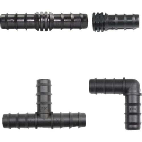 20pcs 20PE Irrigation Pipe Barbed Connector Tee Elbow Plug Straight Connectors Micro Drip Irrigation System Hose Fittings