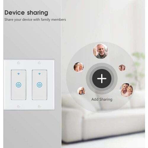 Alexa Smart Wifi Dual Control Switch 10A American Standard 1-Way Touch Wall Switch Double-Sided Cover Smart Home Supports Voice