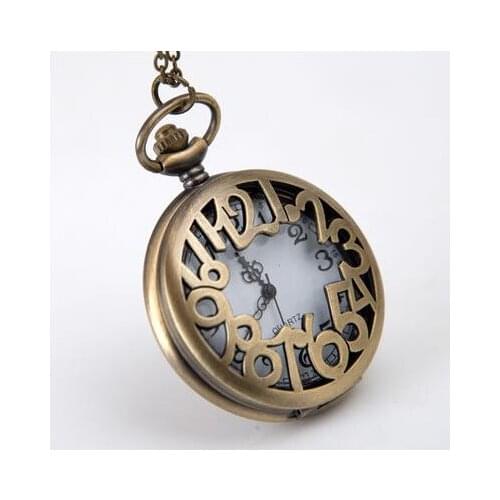 Vintage Bronze antiques Fashion quartz Arab digital Hollow out Necklace pocket watch gift