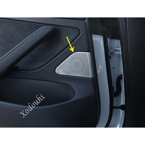Door Stainless Steel Inside Audio Speak Trumpet Sound Cover Ring Circle Trim 4pcs For Tesla Model 3 Model3 2018 2019 2020 2021