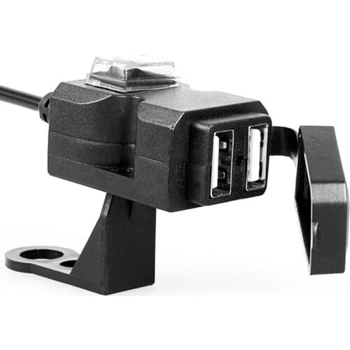 EAFC DIY Motorcycle Dual USB Charger Waterproof Motorbike Handlebar Phone Charger 12V-24V Power Supply Socket with Stand