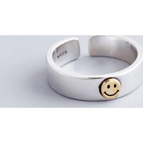 Sole Memory Retro Cute Golden Smiley Thai Silver 925 Sterling Silver Female Resizable Opening Rings SRI529