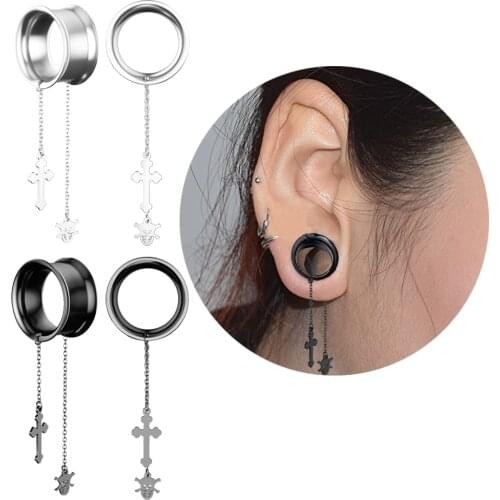 2pcs Cross Pendant Earrings Ombligo Cartilage Drop Vintage Earrings Punk Sliver Ear Stud 6-16mm For Unisex Jewelry Oreja