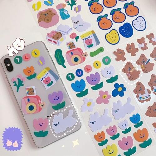 3pcs/lot No Trace Kawaii Flora Bear Rabbit Sticker Scrapbooking Escolar Cartoon DIY Decorative Sticker School Stationery