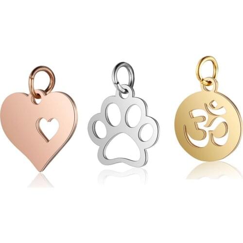 5pcs/lot 316L Stainless Steel Double Sided Polished Feather Skull Head Lotus Yoga Charm Pendant for DIY Handmade Jewelry Making