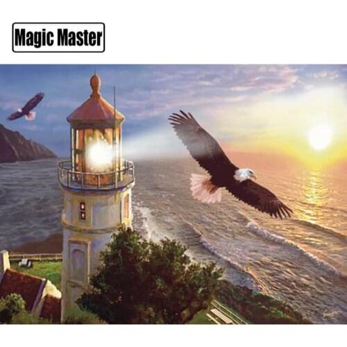 5d diy mosaic art seaside lighthouse needlework diamond painting sunset and eagle rhinestone cross stitch diamond embroidery