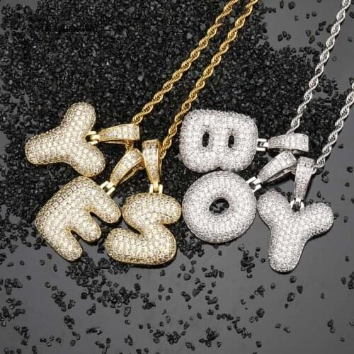 A-Z Custom Name Bubble Letters Necklaces & Pendant Charm For Men Women Gold Silver Color Cubic Zircon Hip Hop Mens Jewelry Gift
