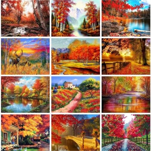 Full Drill 5D Diy Diamond Painting Autumn Landscape Diamond Embroidery Tree Pictures Cross Stitch Rhinestones Mosaic Home Decor