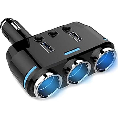 12V-24V Car Cigarette Lighter 3 Way Socket Splitter Plug LED USB Charger Power Adapter 1A 2.1A 100W Voltage Monitor For Phone