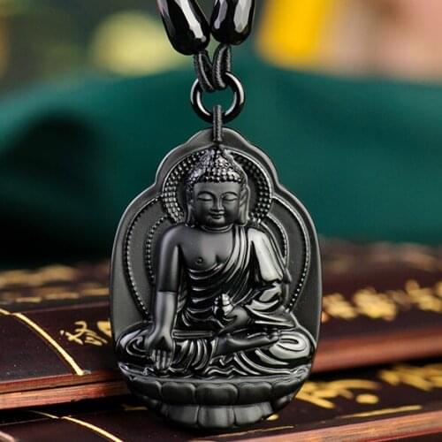 Belwide Obsidian Obsidian Necklace Bhaisajyaguru Buddha Pendant Gift Gift of gratitude in elder relatives