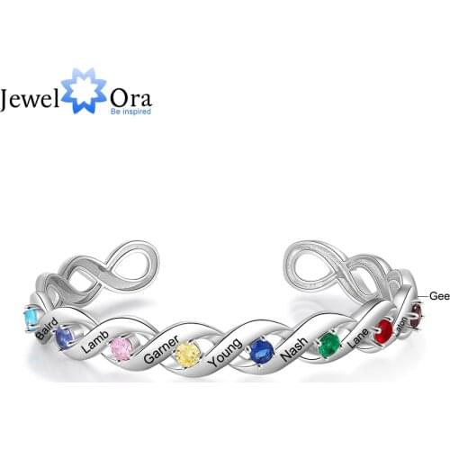 Personalized Engraving 8 Names Cuff Bangles for Women Customized Endless Love Infinity Bracelets Anniversary Gifts for Mother