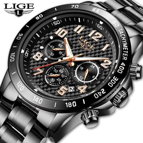 LIGE Mens Watches Luxury Brand Fashion Quartz Watch Men Stainless SteelSports Wristwatch Chronograph Clock Male Relogio Masculin