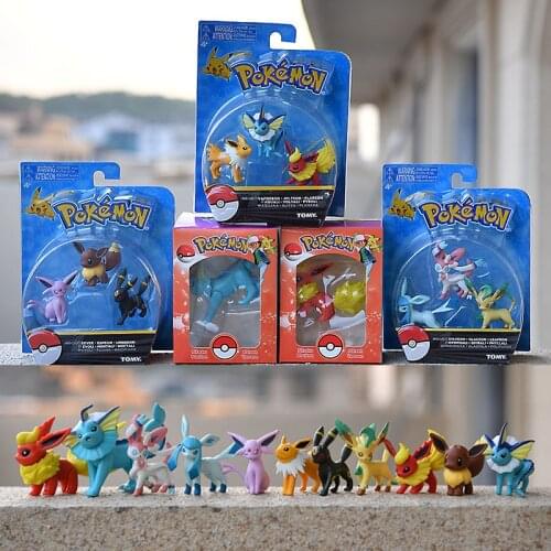 TAKARA TOMY Pokemon Action Figure Eevee Family Vaporon Flaneon Fairy Pokemon Doll Ornament Rare Model Toy