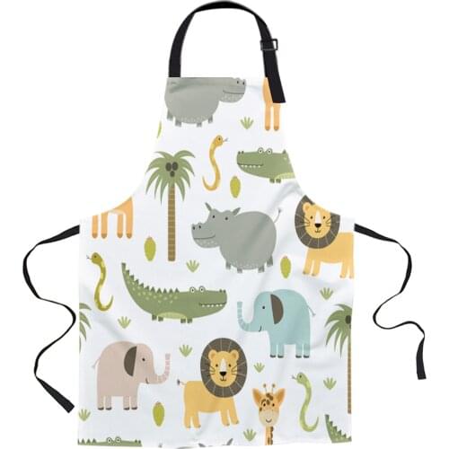 Cartoon Animal Alligator Elephant Giraffe Aprons for Women Men Kid Cooking Baking Apron Kitchen Utility Equipment Accessories