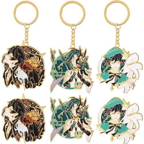 Genshin Impact Game Cosplay Prop Eye of God Metal Key Chains Anime Xiao Hu Tao Ganyu Morax Zhongli Badge Collection Gifts