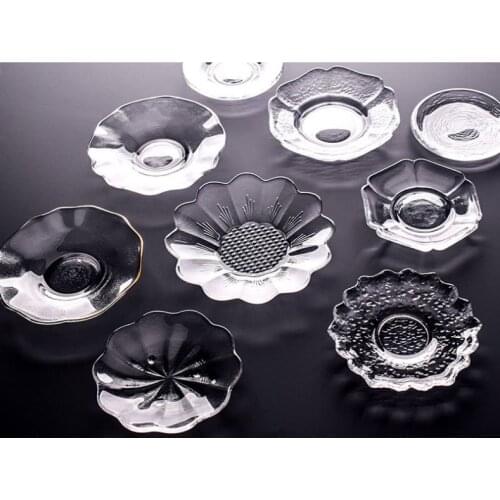 Chinese transparent Phnom Penh glass tea cup mat, insulated cup holder, crystal glass tea cup mat, tea set accessories