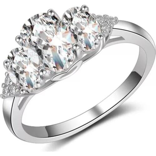 925 Sterling Silver Round Women Wedding Rings,3-Stone Ring Lab Grown Diamond Ring