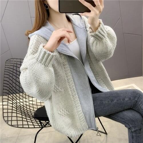Room 194785, 6 row under 7 】 make zipper hooded splicing knitted cardigan 85