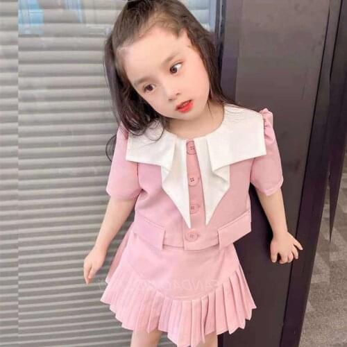 Two Pieces Clothing Sets for Kids 2021 Short Sleeve Shirt and Skirt Suit Girls Tracksuit O-Neck Summer Clothing Fashion Set