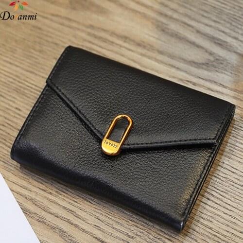 DORANMI Genuine Leather Short Wallet Bags For Women 2019 Folding Money Bag Female Cow Leather Purse Card Holding Coin Bag DJB760