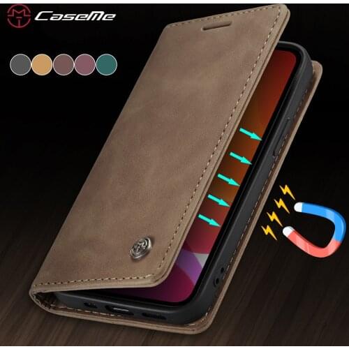 Leather Case for iPhone 12 11 Pro X XR XS Max,CaseMe Retro Purse Luxury Magneti Card Holder Wallet Cover For iPhone 8 7 6 Plus 5