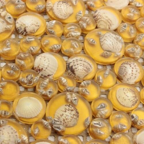 YELLOW COLOR round glass natural shell mosaic mesh backing for bathroom wall tiles shower kitchen backsplash mediterranean sea