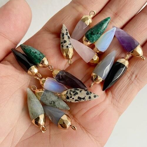 2pcs Healing Reiki Fashion Natural Stone Pendants Pendulum Charms for Making DIY Jewelry Necklace Earring Gift 13x26mm Wholesale