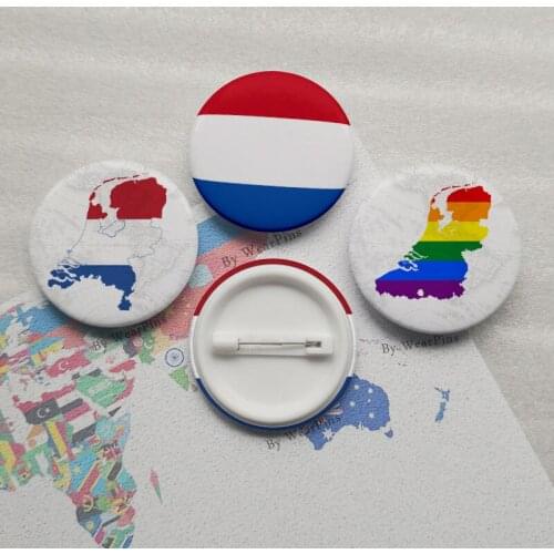 Netherlands Flag Map Tin Button Pins LGBT Gay Rainbow Pride Tin Button Badges