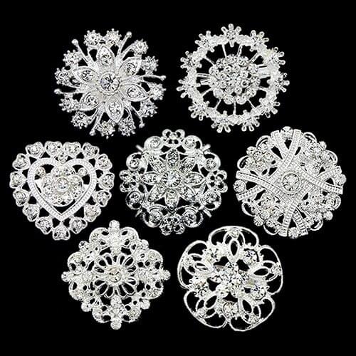 Hot! Flower Heart Rhinestone Silver Plated Brooch Pin Wedding Bridal Broach Breastpin