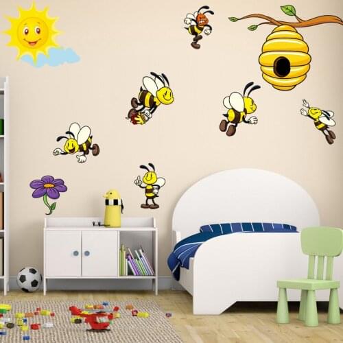 Cute Busy Bees Collecting Honey Wall Sticker Vinyl Decals for Nursery Baby Children kids Bedroom Living Room Mural Home Decor