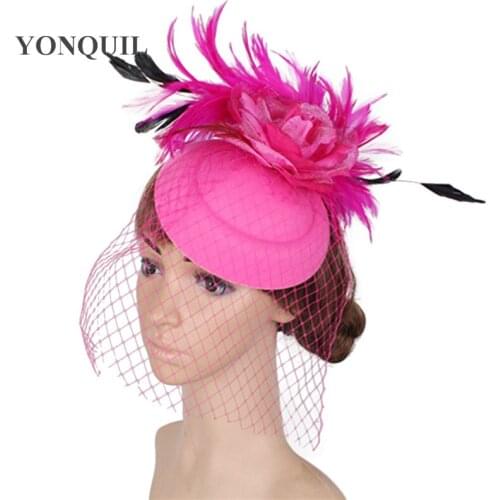 Fashion Elegant Veils Lady Hair Fascinators For Weddings Women Felt Wool Millinery Hats With Fabric Flower Decor Church Headwear